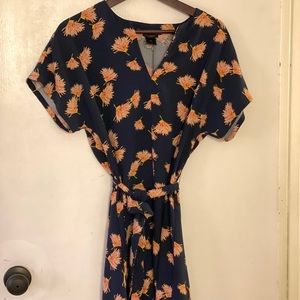 Floral print sheath dress with sash